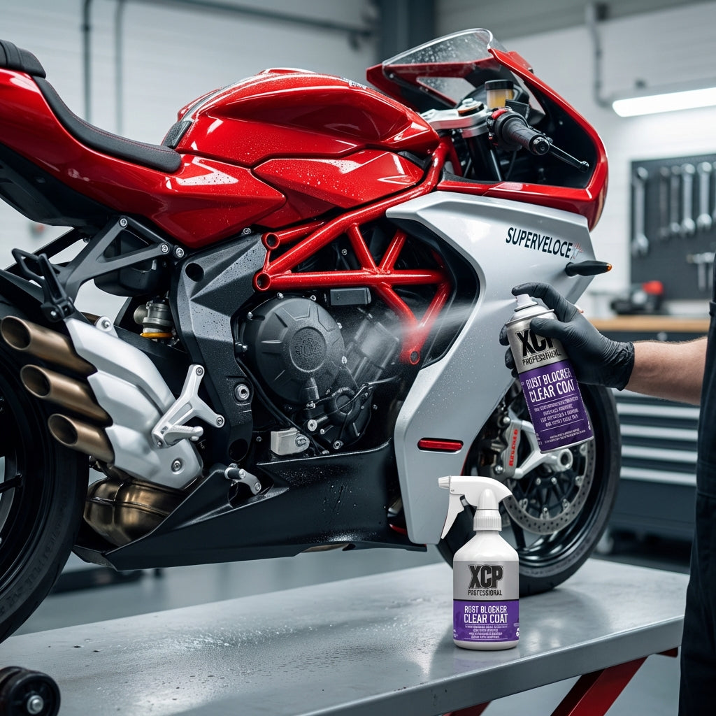 XCP Rust Blocker protezione anticorrosione per moto, previene ruggine su catena, telaio e parti metalliche 